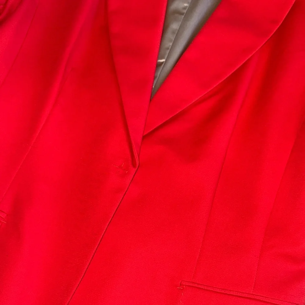 Tahari Red Blazer Tailored Cotton Blend Jacket Career Statement Blazer